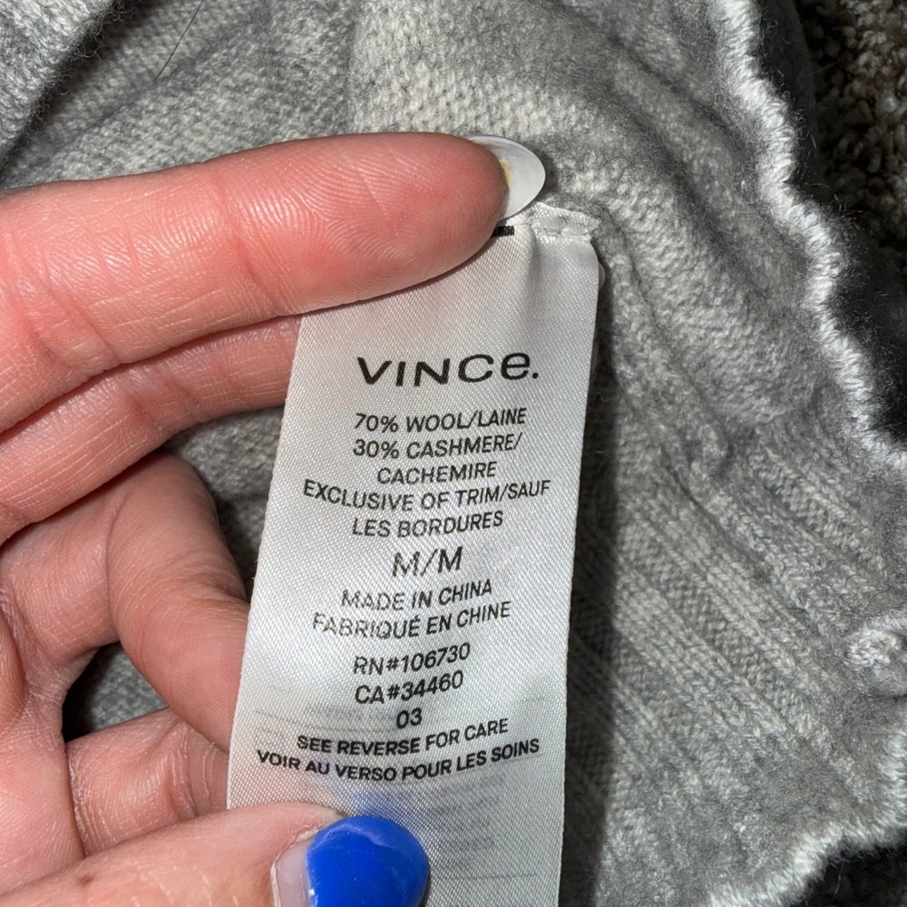 Vince Cutout Neck Sweater Womens Medium Gray Excellent Wool Cashmere Blend - Picture 3 of 4